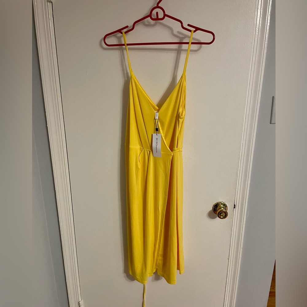 BCBG yellow wrap dress